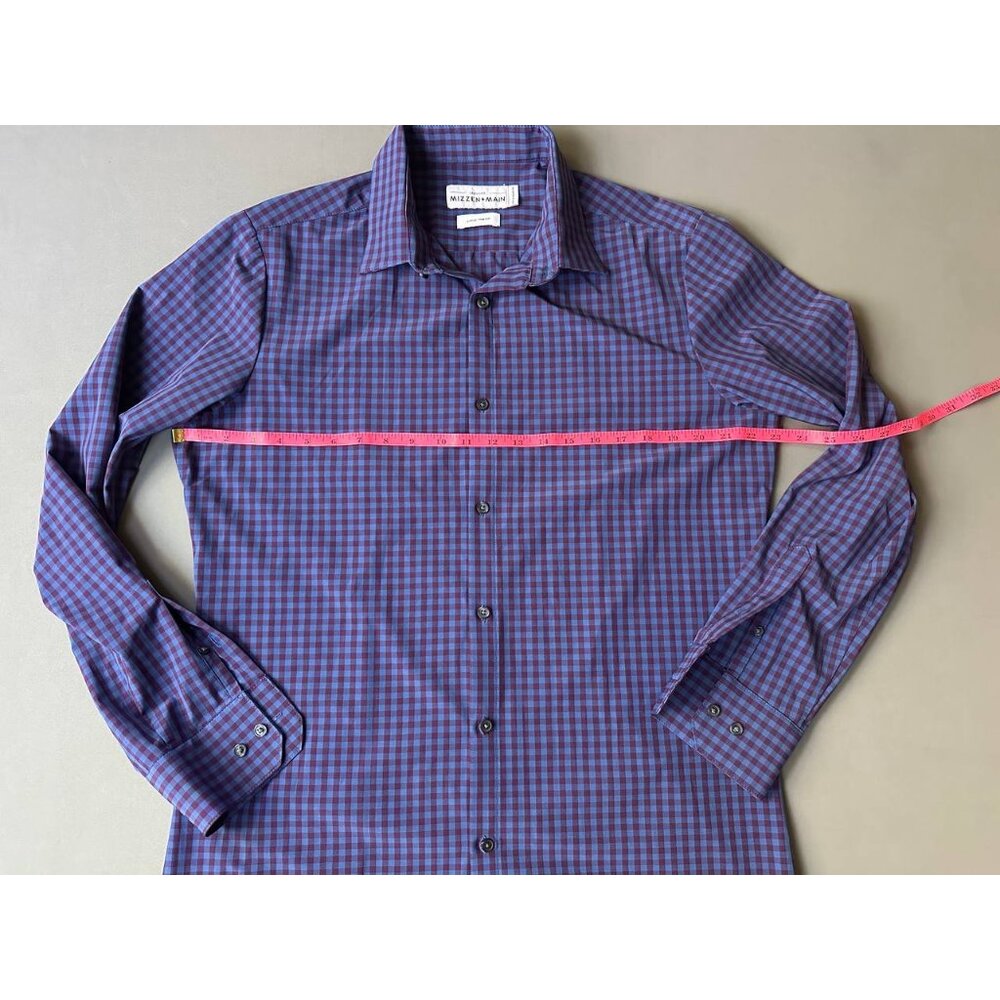 Mizzen+Main Mens Shirt Sz Large Blue Trim Fit Gingham Non Iron Leeward Dress - Picture 6 of 6